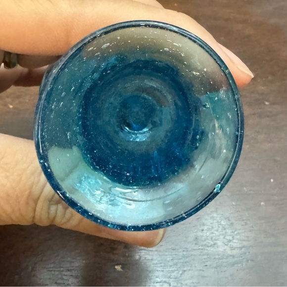 Handblown Avalos Glass Blue Candlestick Holder Vintage - Picture 5 of 9